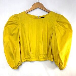 C'est Toi Yellow Cottagecore Puff Sleeve Top L Coquette Pleated‎ Romantic Garden
